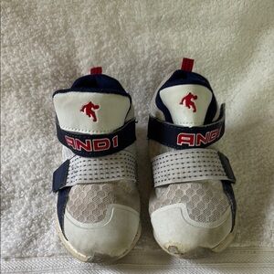AND1 White and Blue Sneakers with Velcro Closure